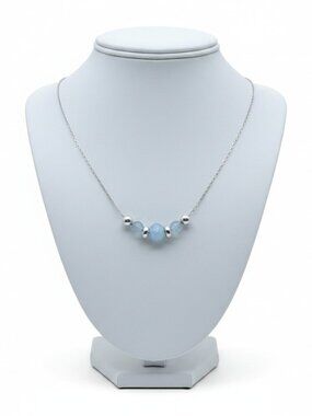Natural Aquamarine Sterling Silver Necklace, Minimalist Jewelry March Birthstone